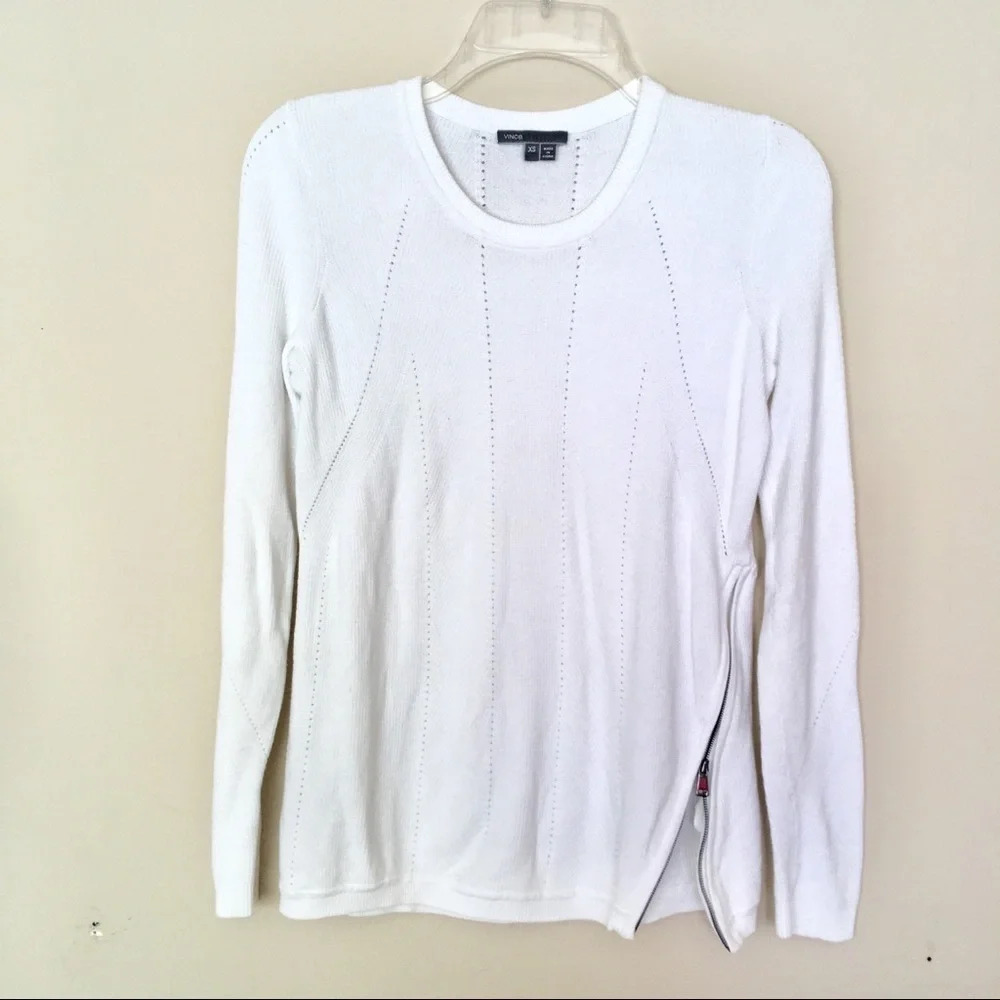 Vince White Pullover Side Zipper Hem  Sweater XS